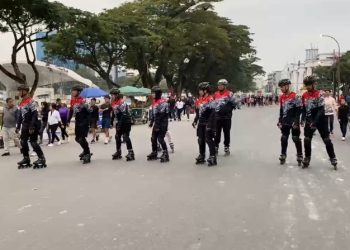 Amankan CFD, Tim Sepatu Roda Samapta Polrestabes Medan gelar Patroli